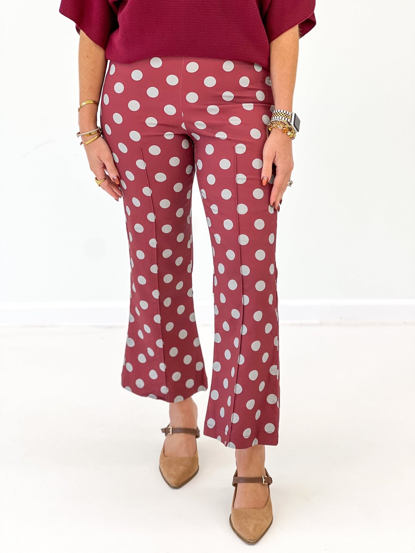 Glam Polka Dot Print Crop Flare Pants - Lavish Boutique02-BOTTOMS