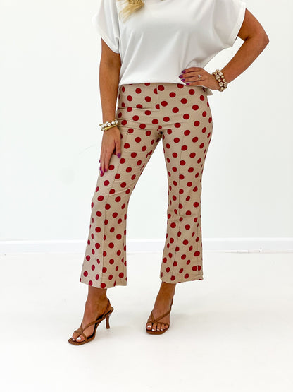 Polka dot cropped flare pants with a high waist