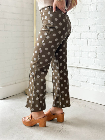 Polka dot pants with a kick flare cropped hem