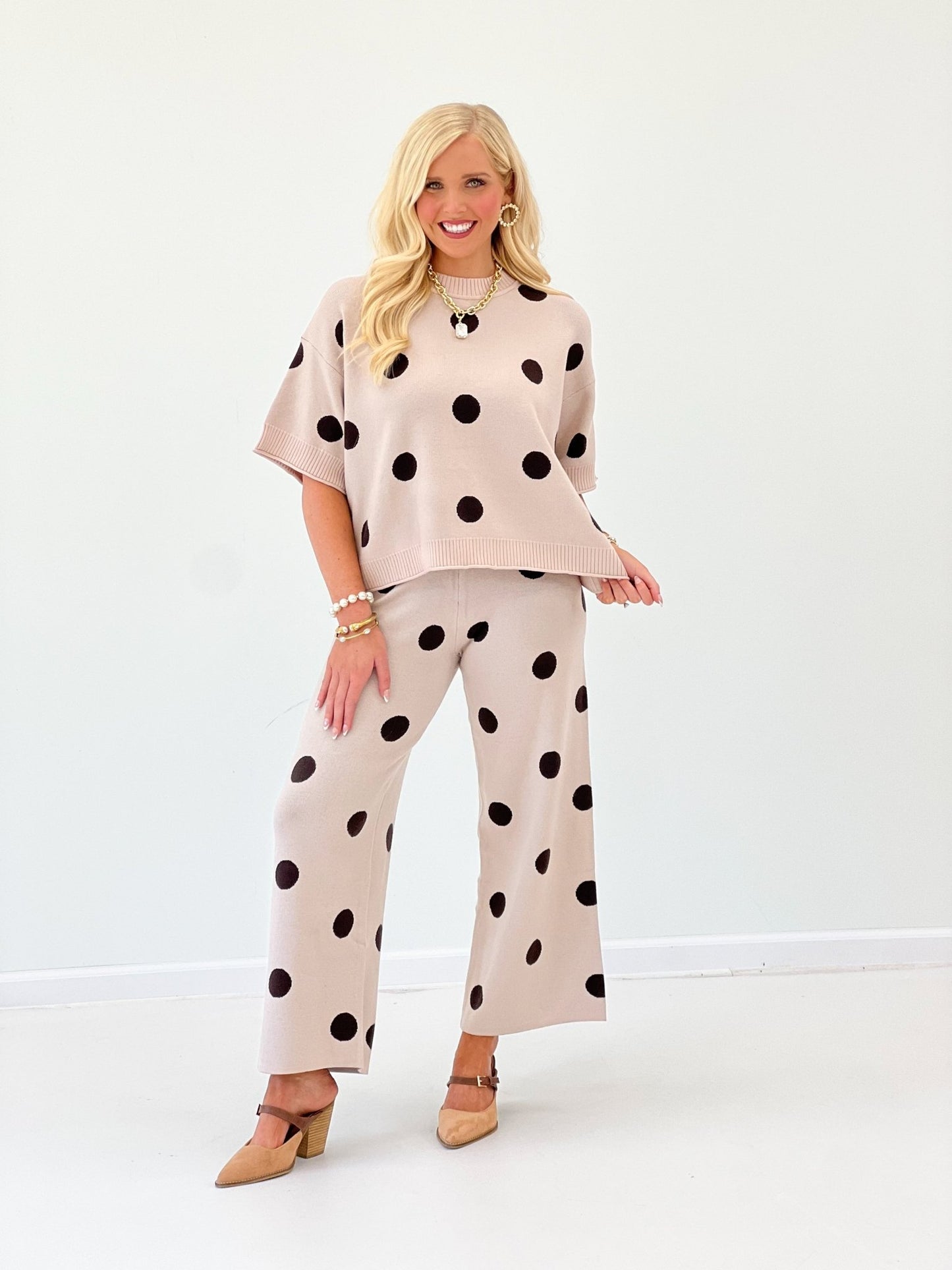 Glam Polka Dot Sweater Pants Set - Lavish Boutique05-ROMPERS/JUMPSUITS