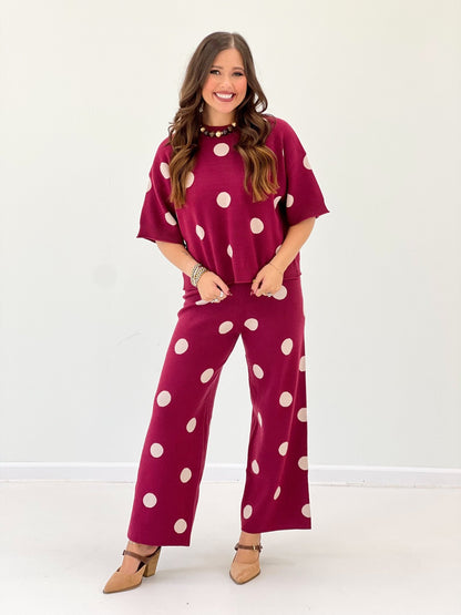 Glam Polka Dot Sweater Pants Set - Lavish Boutique05-ROMPERS/JUMPSUITS