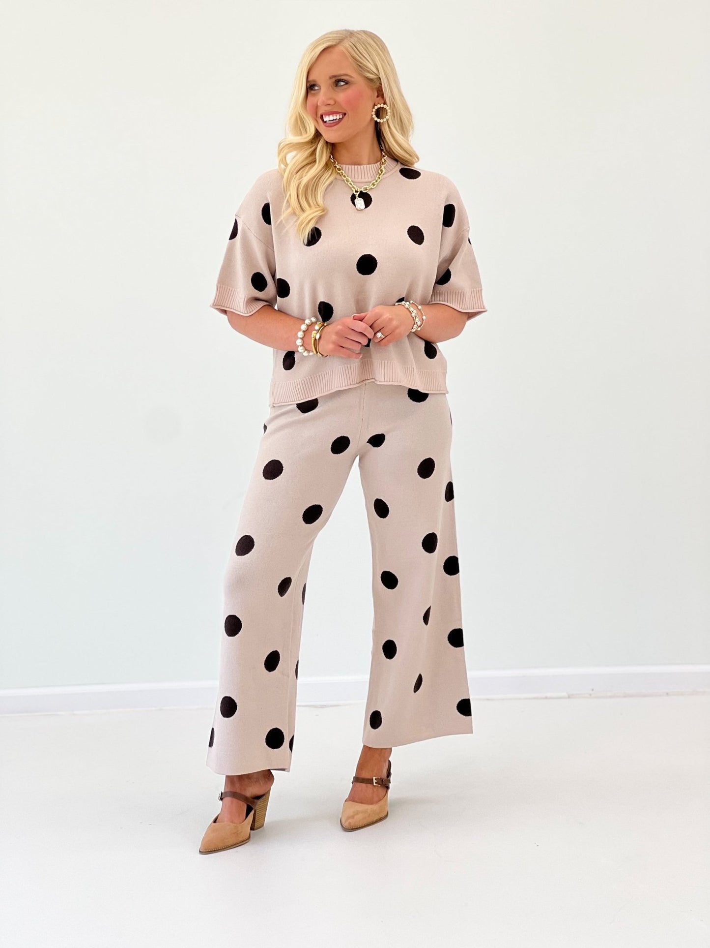 Glam Polka Dot Sweater Pants Set - Lavish Boutique05-ROMPERS/JUMPSUITS