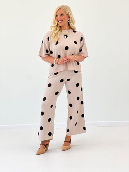 Glam Polka Dot Sweater Pants Set - Lavish Boutique05-ROMPERS/JUMPSUITS