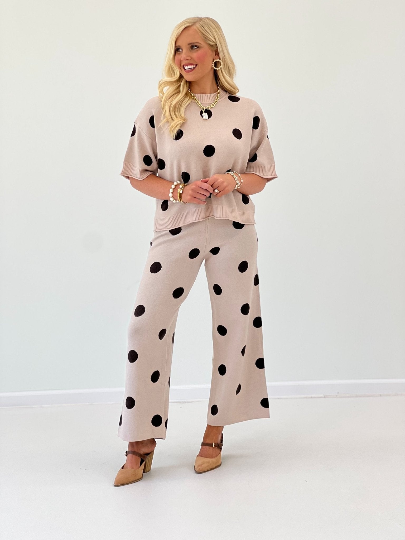 Glam Polka Dot Sweater Pants Set - Lavish Boutique05-ROMPERS/JUMPSUITS