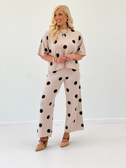 Glam Polka Dot Sweater Pants Set - Lavish Boutique05-ROMPERS/JUMPSUITS