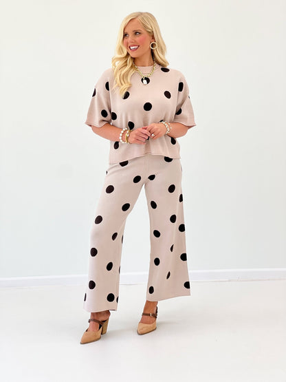 Glam Polka Dot Sweater Pants Set - Lavish Boutique05-ROMPERS/JUMPSUITS