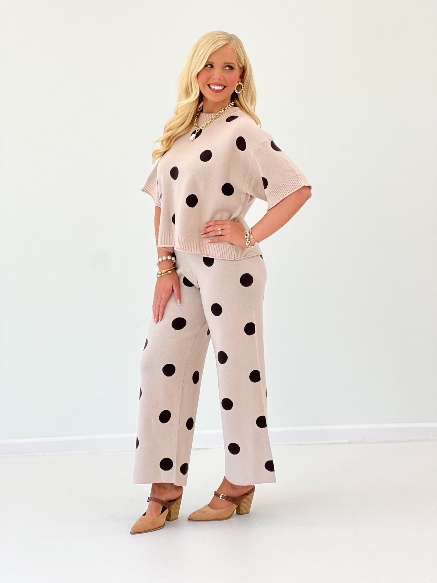 Glam Polka Dot Sweater Pants Set - Lavish Boutique05-ROMPERS/JUMPSUITS