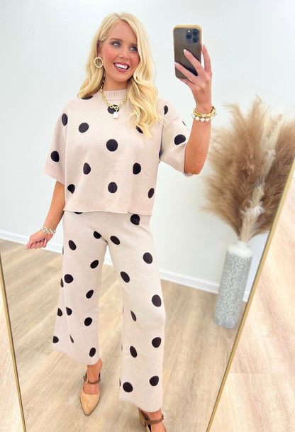 Glam Polka Dot Sweater Pants Set - Lavish Boutique05-ROMPERS/JUMPSUITS
