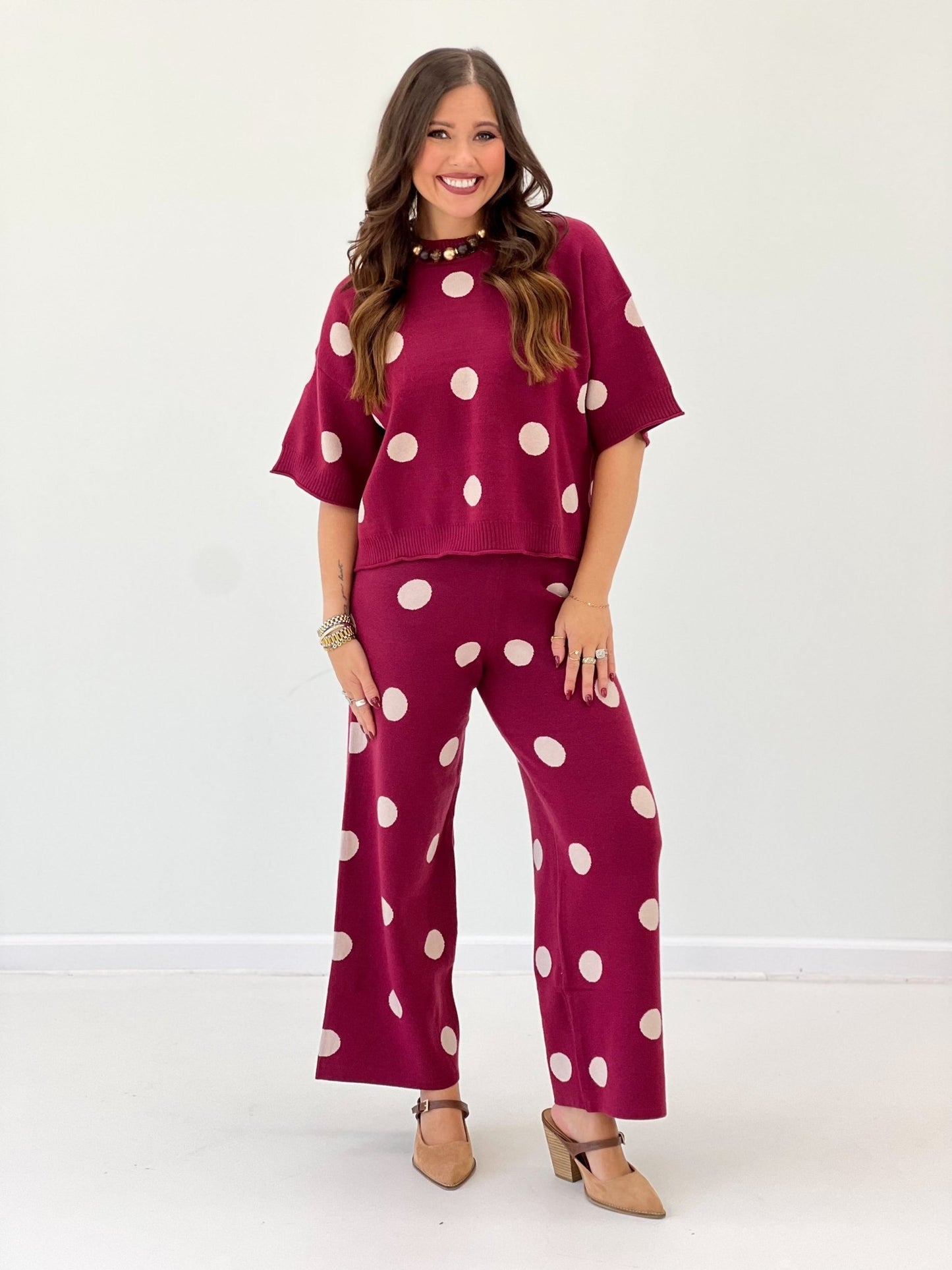 Glam Polka Dot Sweater Pants Set - Lavish Boutique05-ROMPERS/JUMPSUITS