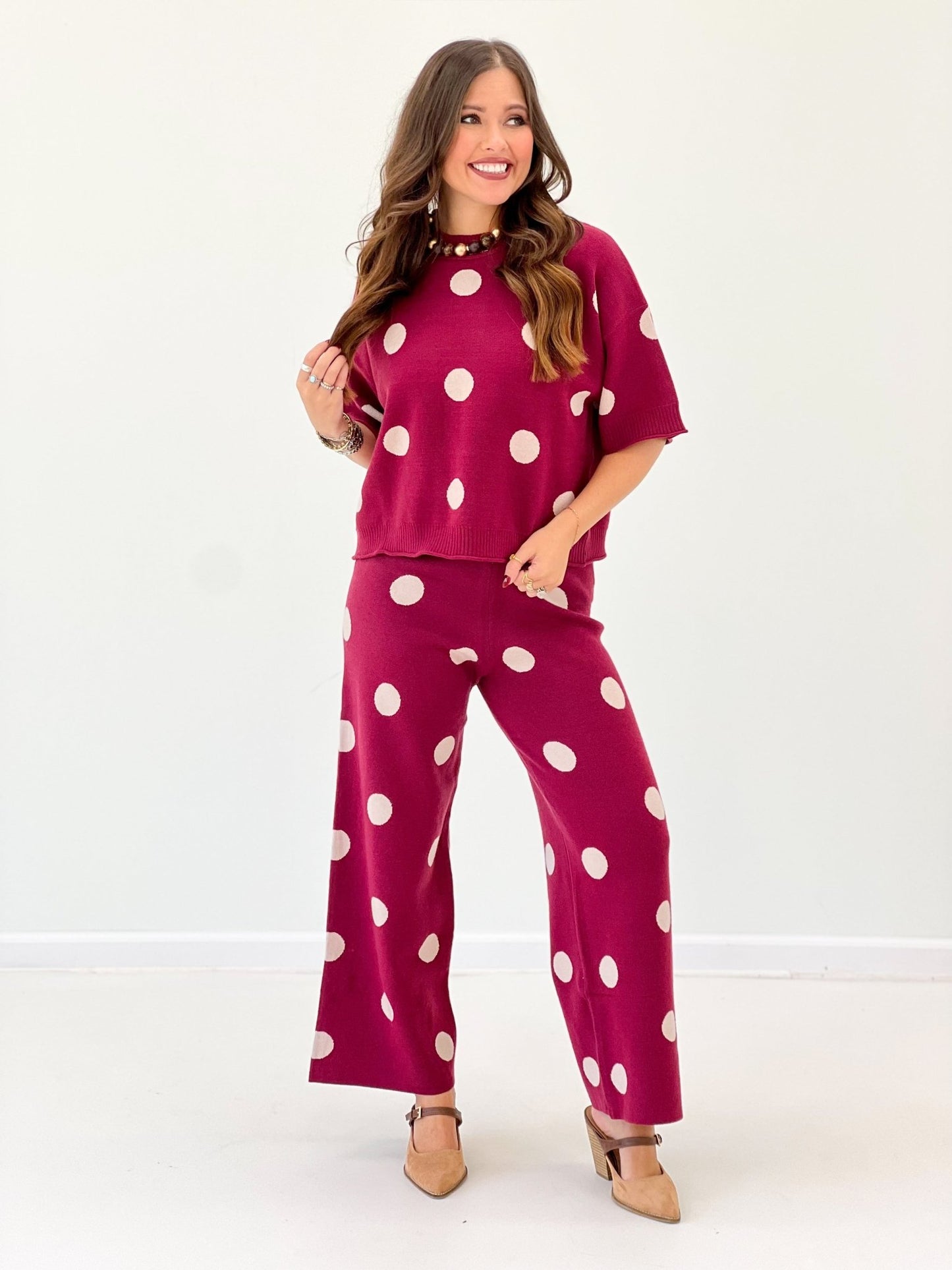 Glam Polka Dot Sweater Pants Set - Lavish Boutique05-ROMPERS/JUMPSUITS