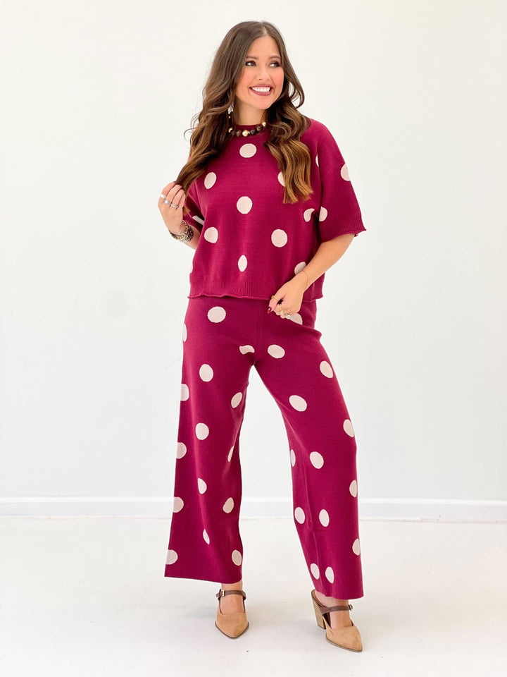 Glam Polka Dot Sweater Pants Set - Lavish Boutique05-ROMPERS/JUMPSUITS