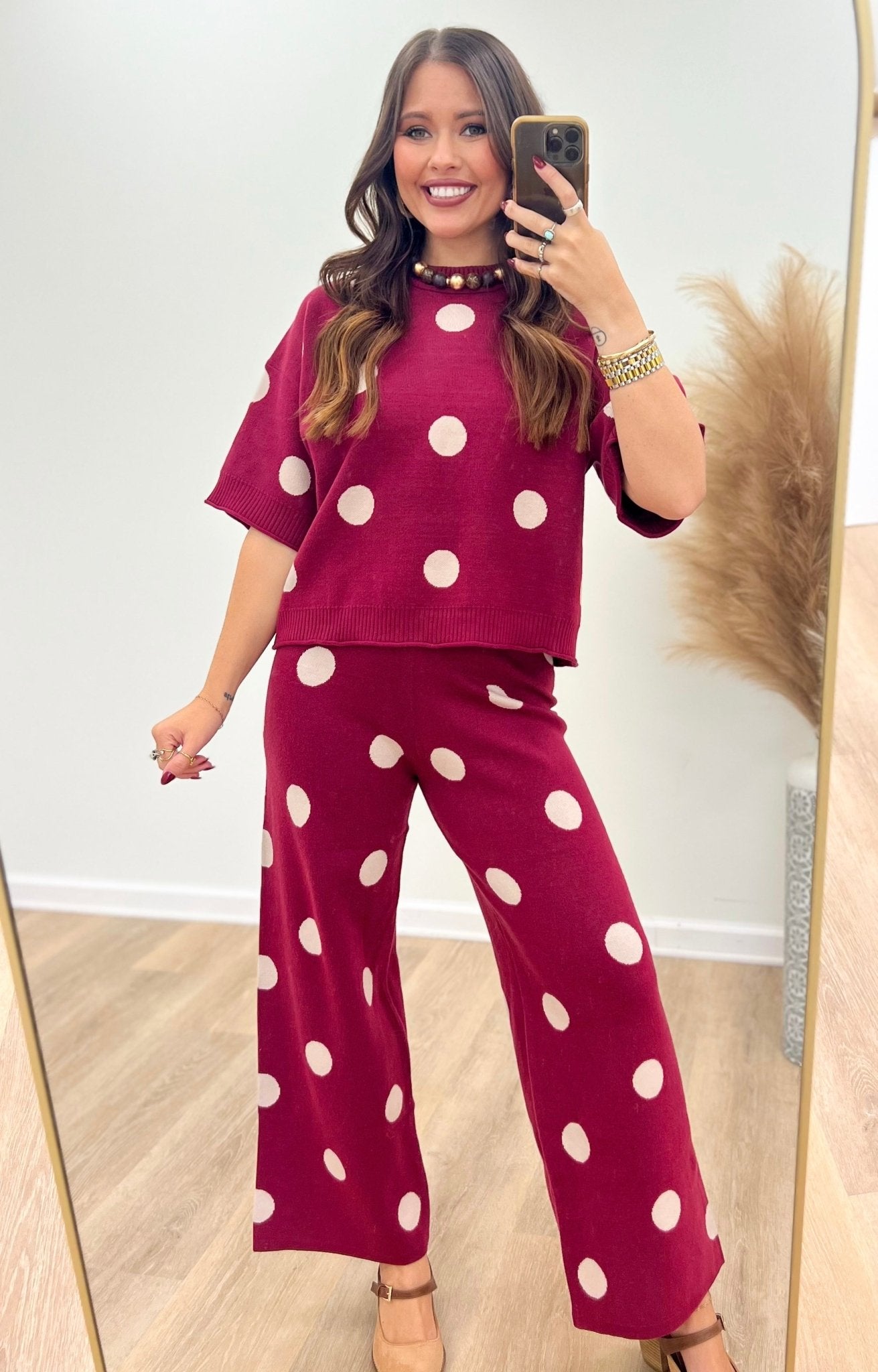 Glam Polka Dot Sweater Pants Set - Lavish Boutique05-ROMPERS/JUMPSUITS