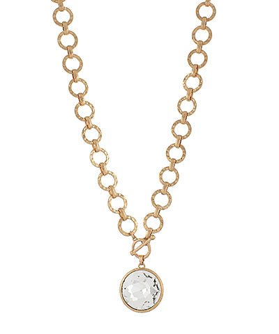 Gold chain necklace with a framed glass round