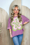 Magenta Short Sleeve Flower Patch Top