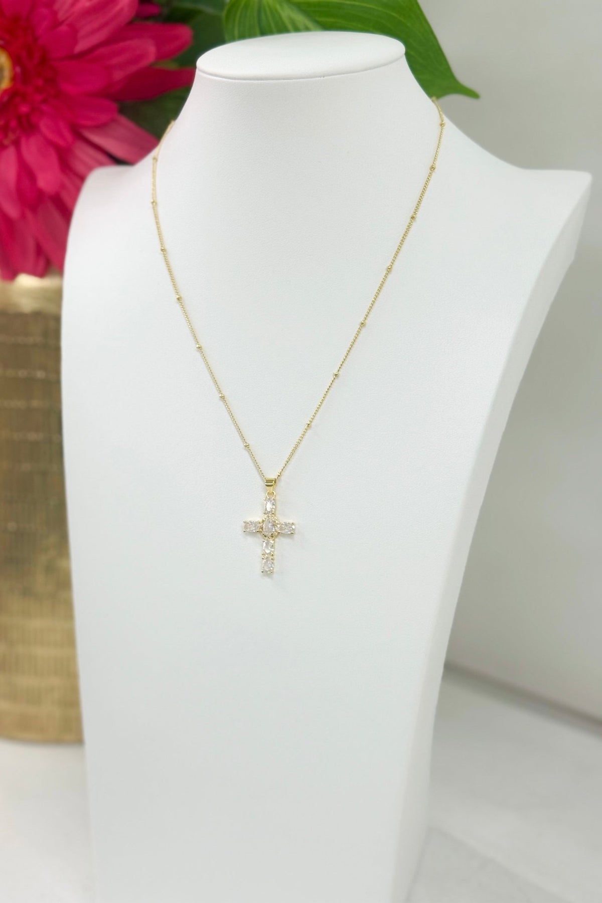 Cross drop necklace in polished gold