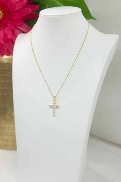 Cross drop necklace in polished gold