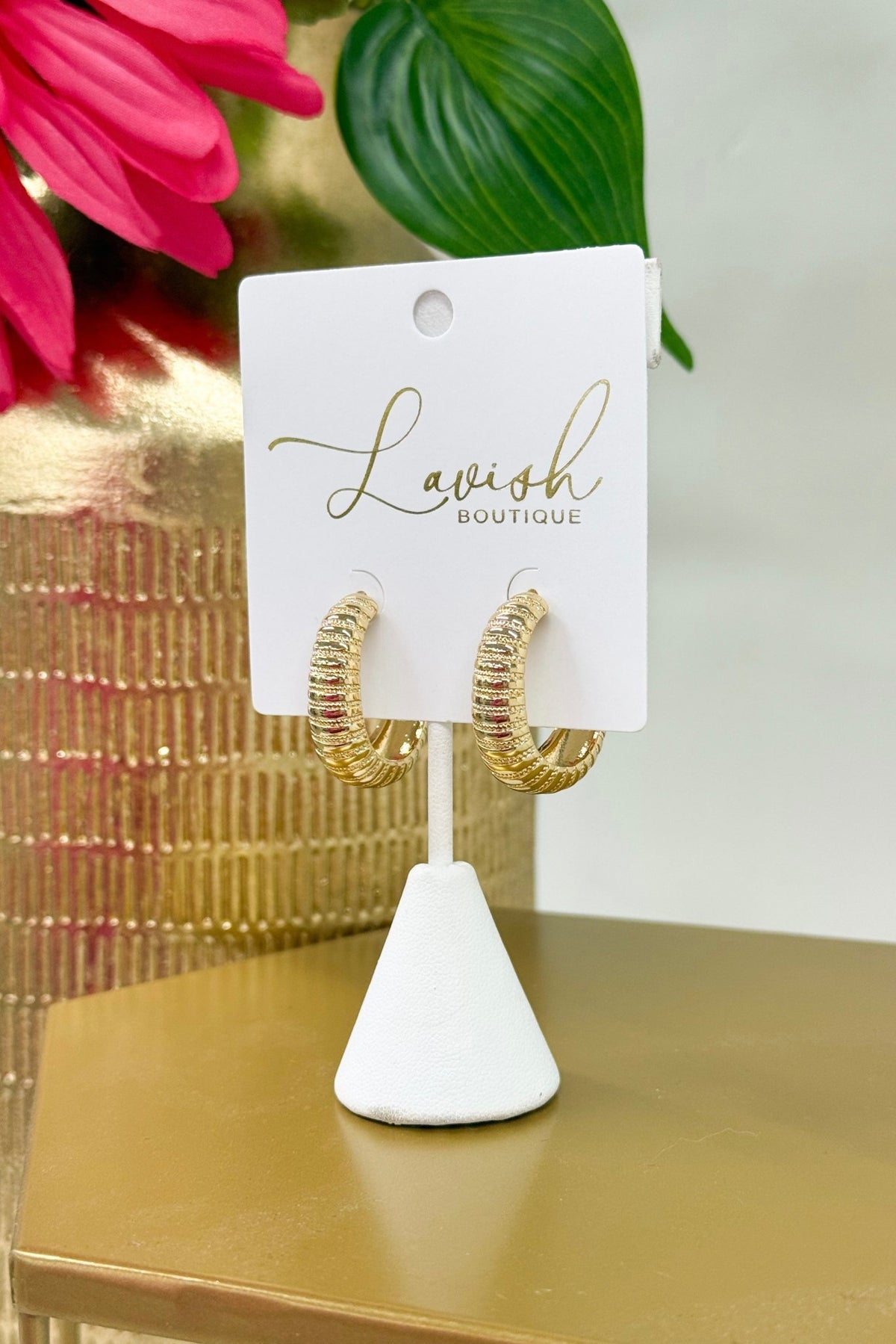 Gold U-shaped omega hoop earrings