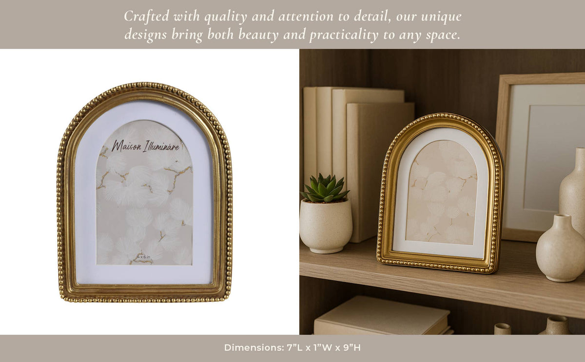 Gold Picture Frame Matted Beaded Arch Design 4x6 - Lavish Boutique11-GIFTS