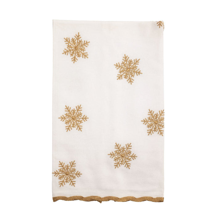 Gold Snowflake Embroidered Hand Towel, White - Lavish Boutique11-GIFTS