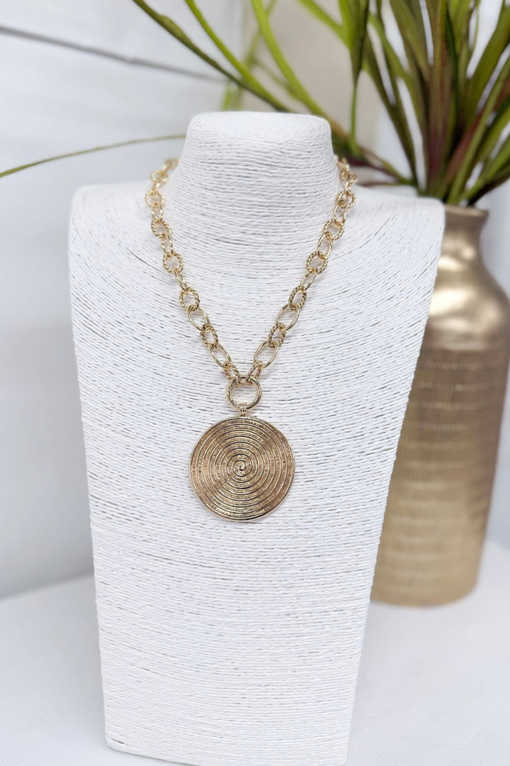 Gold Swirl Disk Necklace - Lavish Boutique Accessories