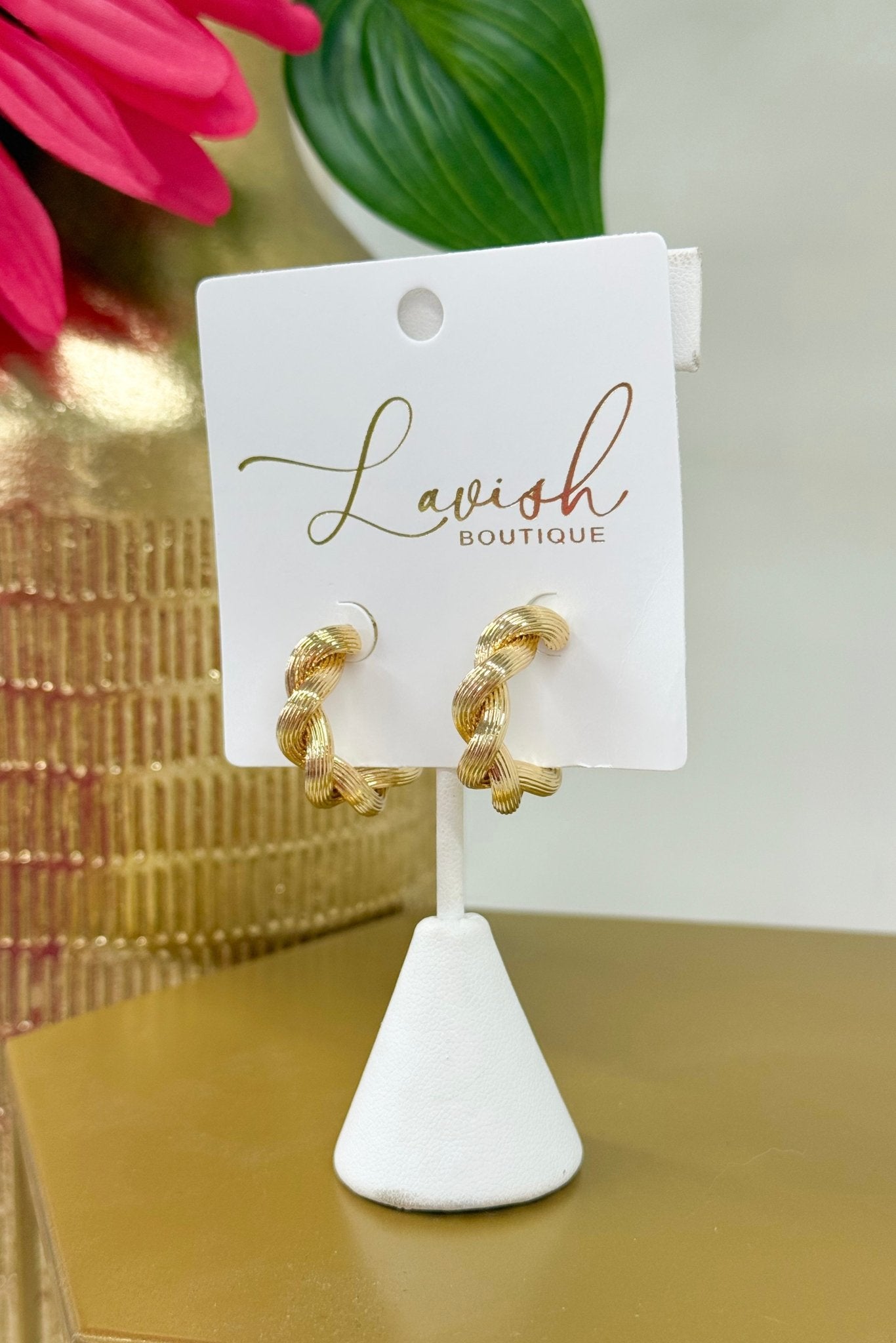Open hoops with a twisted gold texture