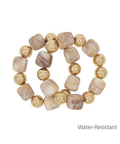 Square and metal bead bracelet in two rows