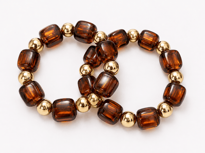 Two-row bracelet of square beads and metal accents