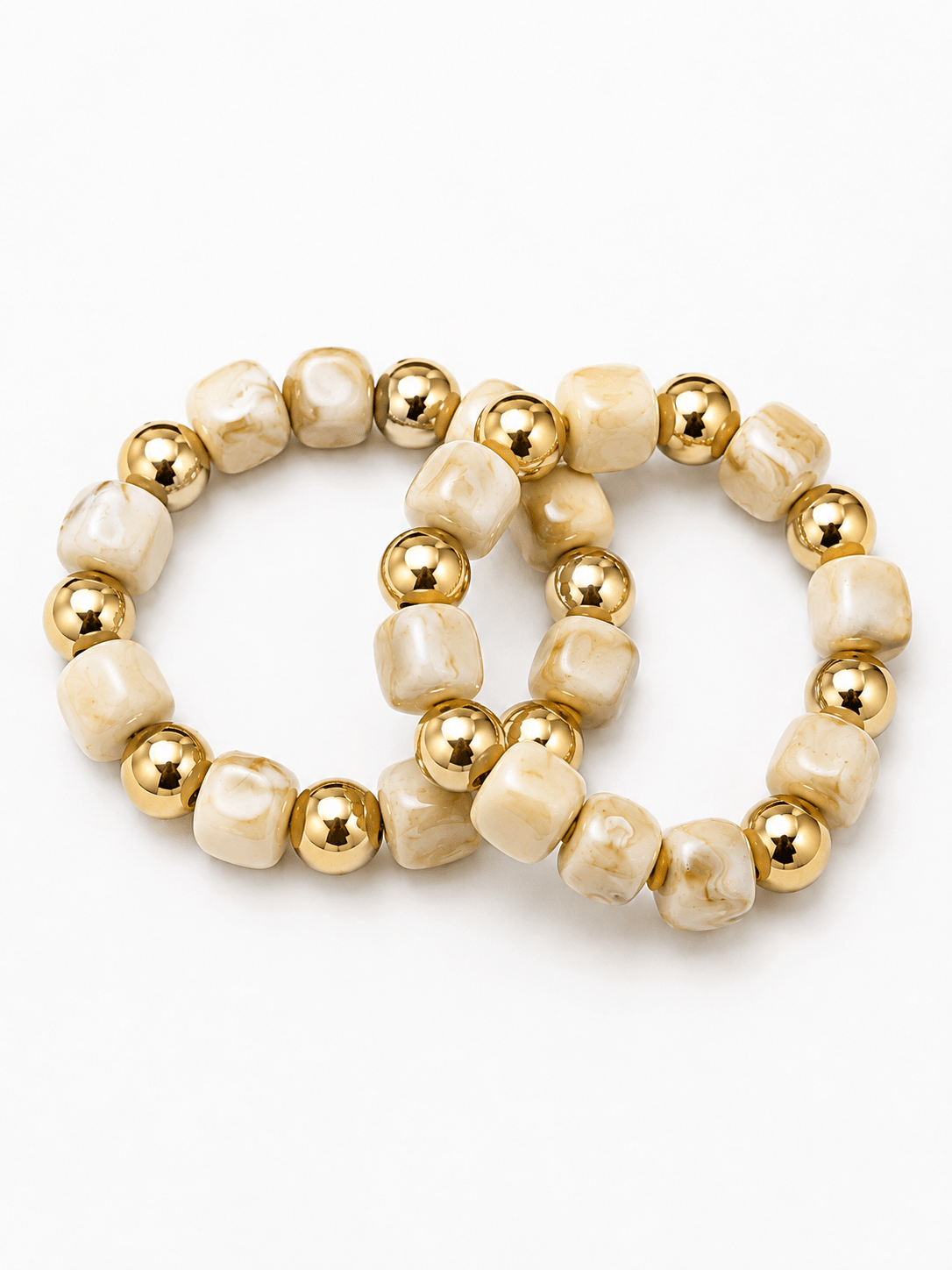 Square beads paired with metallic rounds on a bracelet