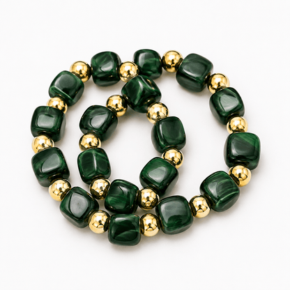 Double-strand square bead bracelet with gold-tone beads