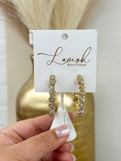 Clear crystal 40mm hoop earrings in gold