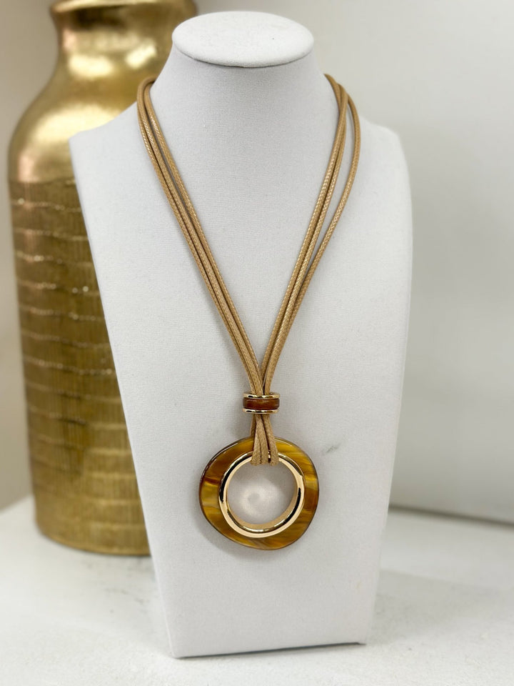 Golden Stella Circle Pendant Cord Necklace - Lavish Boutique09-JEWELRY