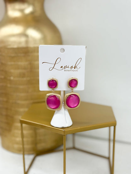 Vivid pink stone statement earrings
