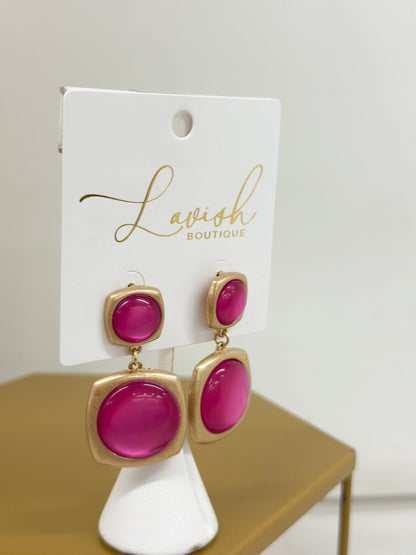 Pink stone and metal drop earrings