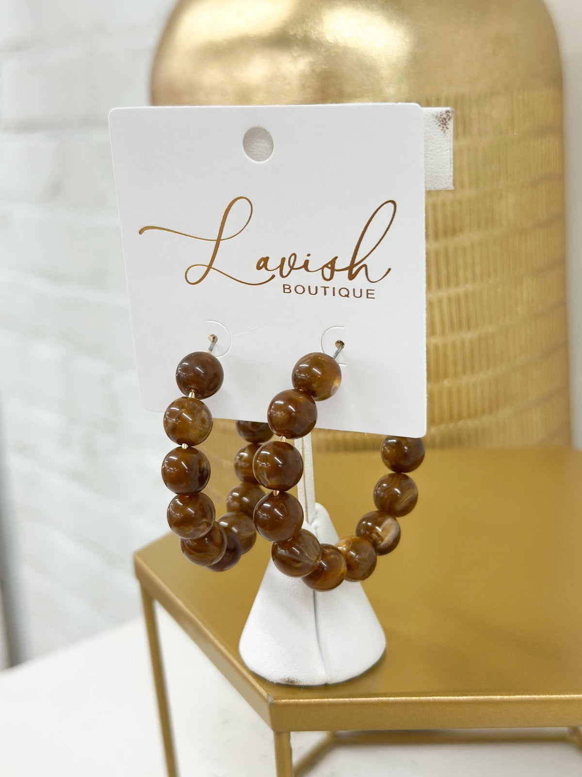 Golden Stella Marble Stone Hoop Earrings - Lavish Boutique09-JEWELRY