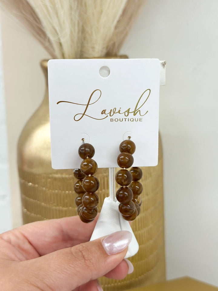 Golden Stella Marble Stone Hoop Earrings - Lavish Boutique09-JEWELRY