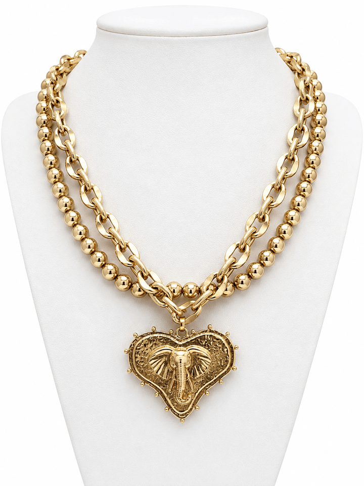 Golden Stella Mascot Layered Heart Necklace - Lavish Boutique09-JEWELRY