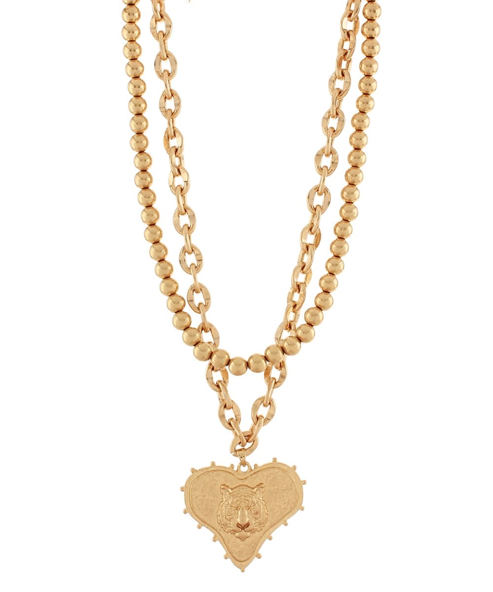 Layered heart necklace with a mascot pendant charm