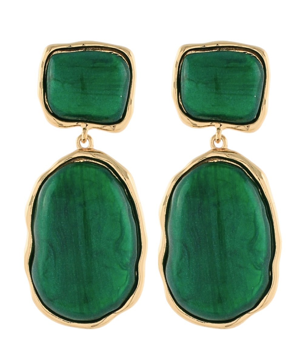 Oval and square marble earrings in a linear drop