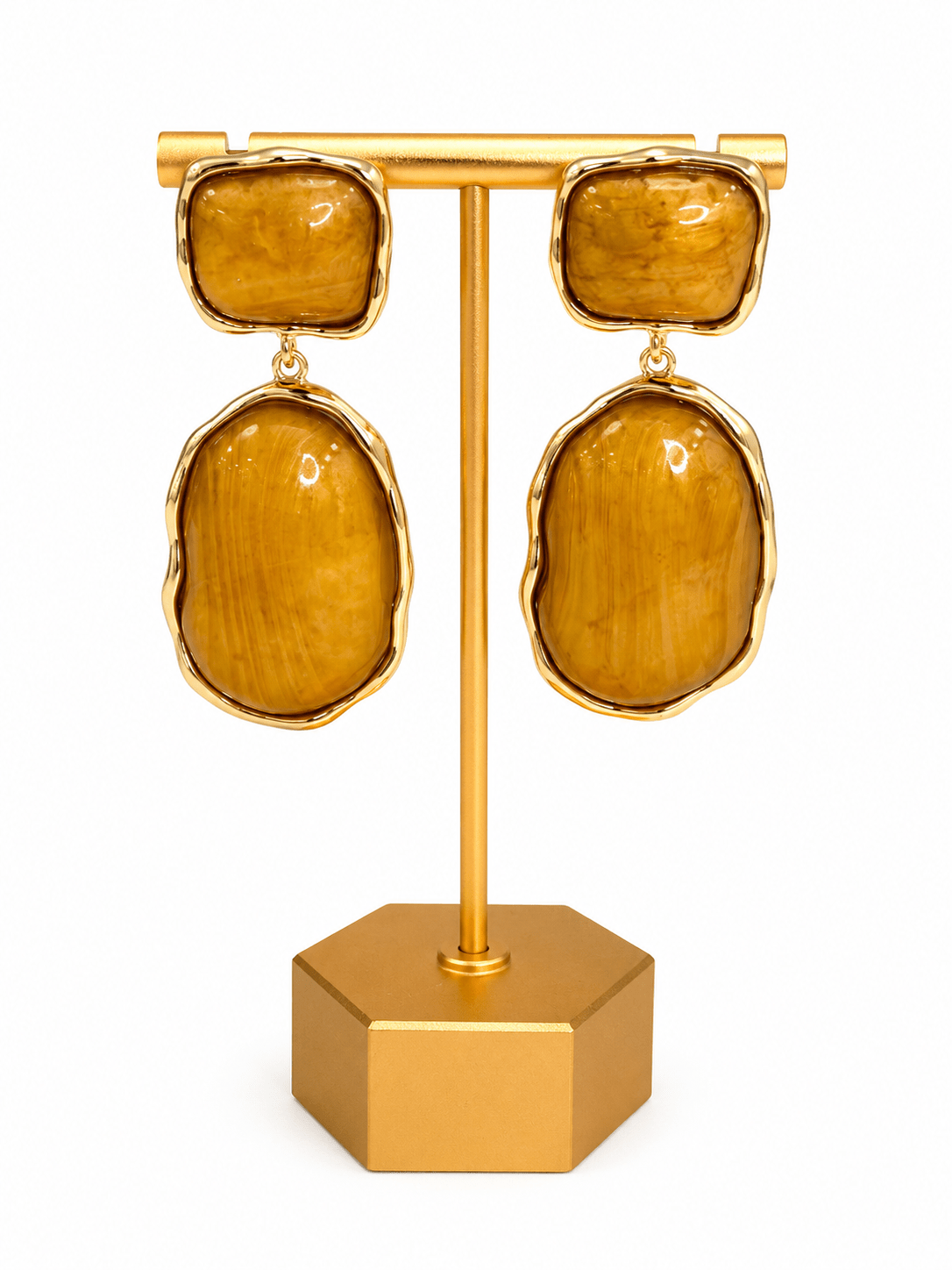 Marble stone earrings with a gold-tone frame