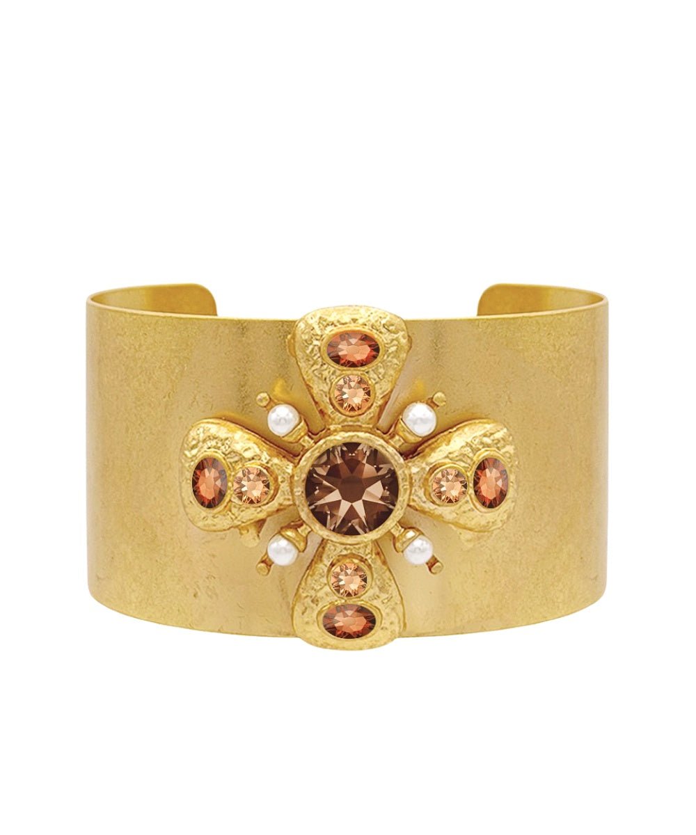 Ornate cross cuff bracelet with crystal stones