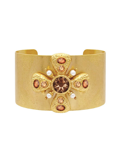 Ornate cross cuff bracelet with crystal stones
