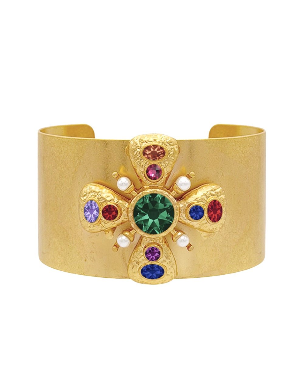 Baroque style cross cuff in gold with pave setting