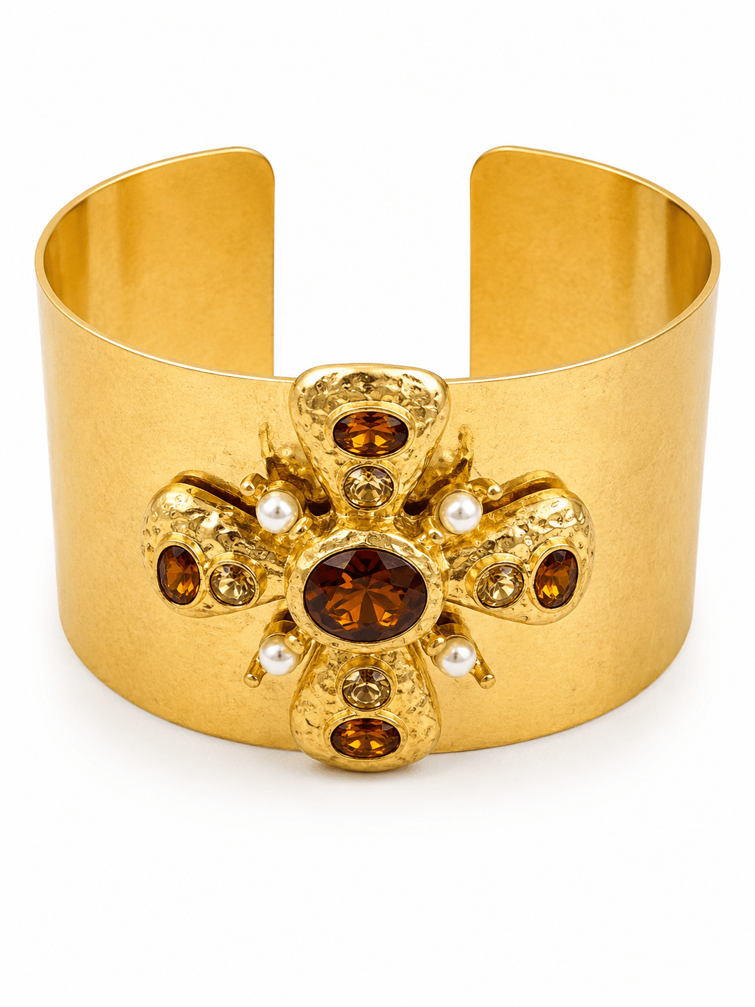 Pave stone cross detail on a gold-tone cuff