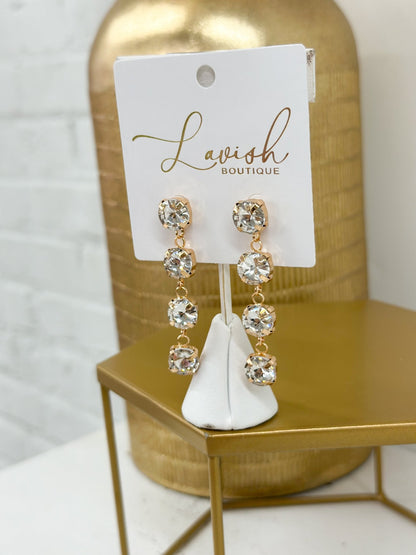 Pave glass earrings in a linear drop