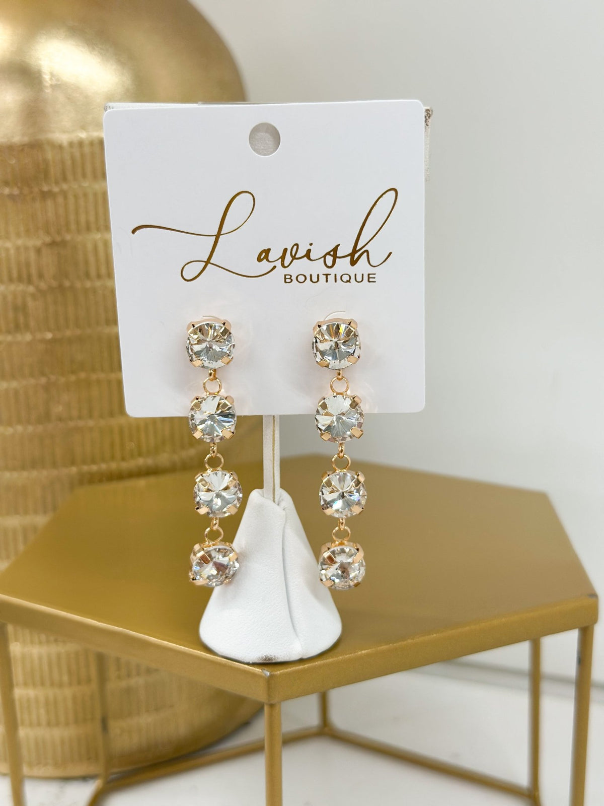 Glass stone drop earrings with pave detailing