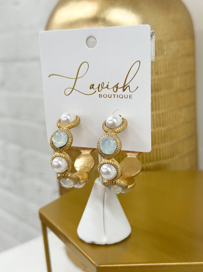 Hoop earrings alternating pearls and glass rounds