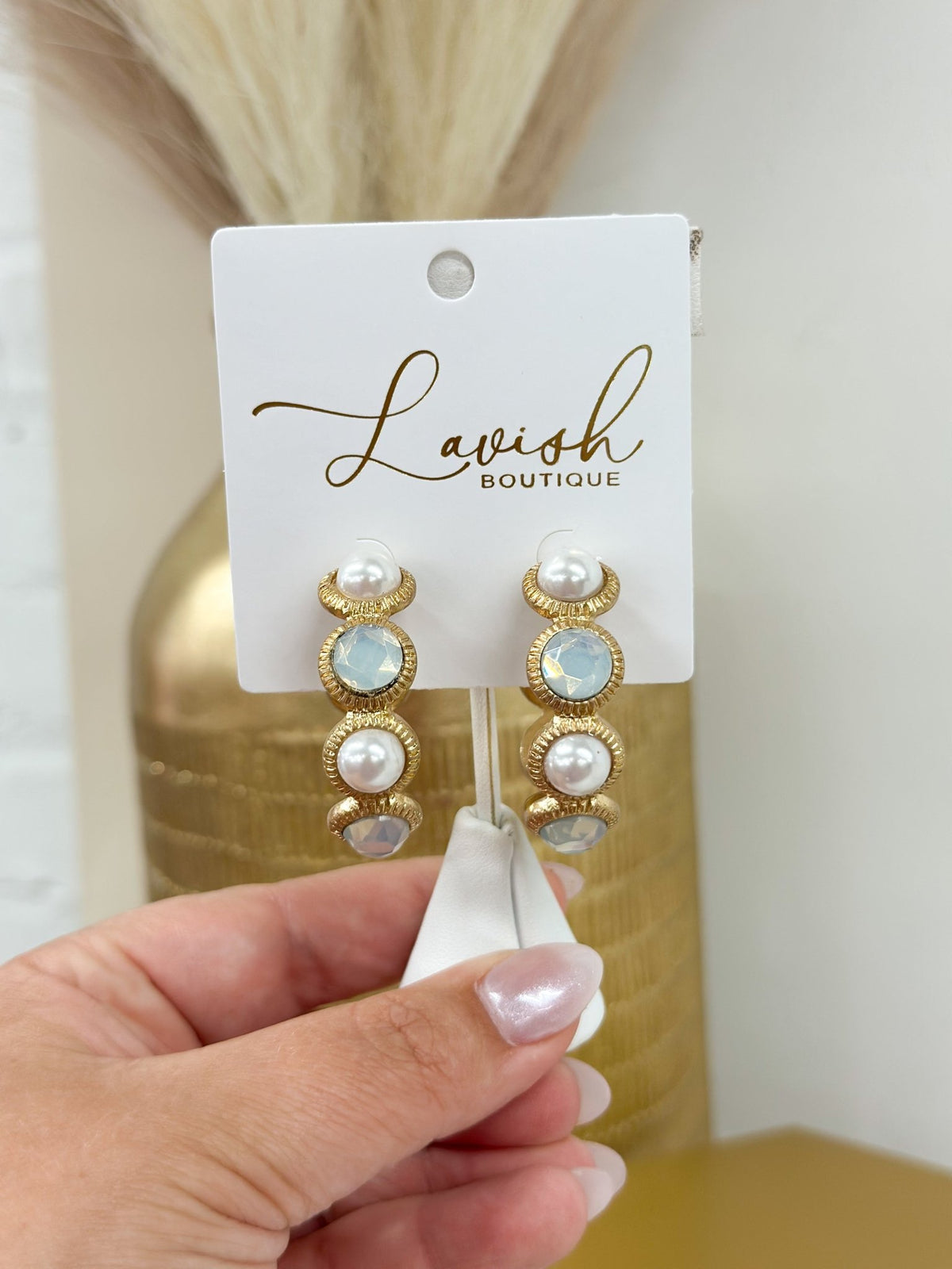 White pearl and opal glass hoop earrings