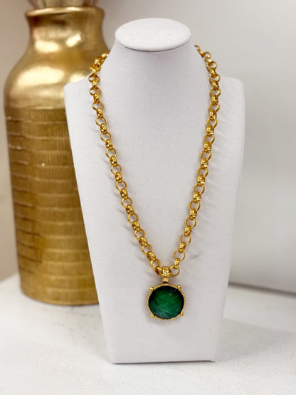 Golden Stella Round Stone Necklace - Lavish Boutique09-JEWELRY