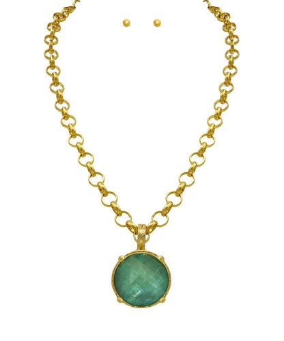 Golden Stella Round Stone Necklace - Lavish Boutique09-JEWELRY
