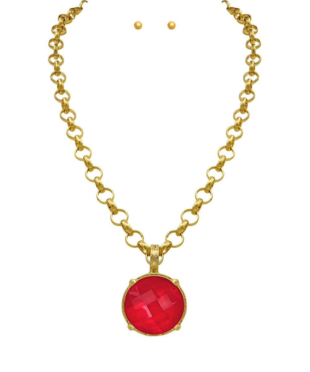 Golden Stella Round Stone Necklace - Lavish Boutique09-JEWELRY